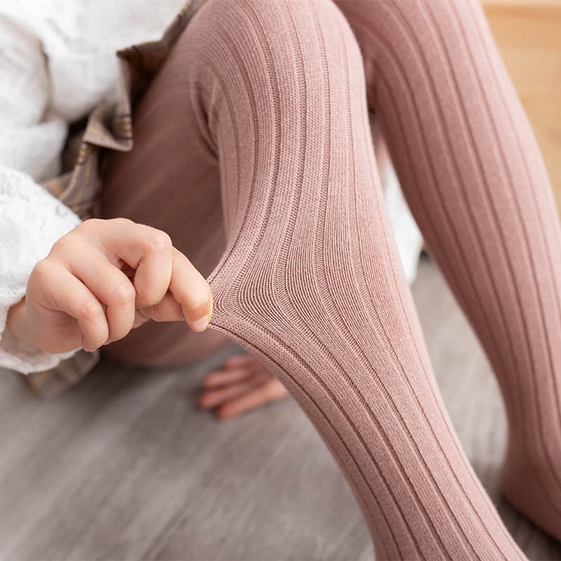 صورة المنتج Solid-color Baby Cotton Tights With Ribbed Stripes