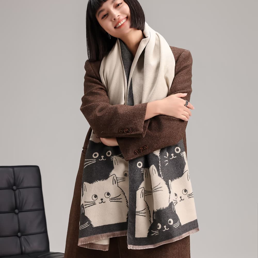 صورة المنتج Double-sided Double-wear Student Faux Cashmere Scarf Cartoon Design For Autumn And Winter