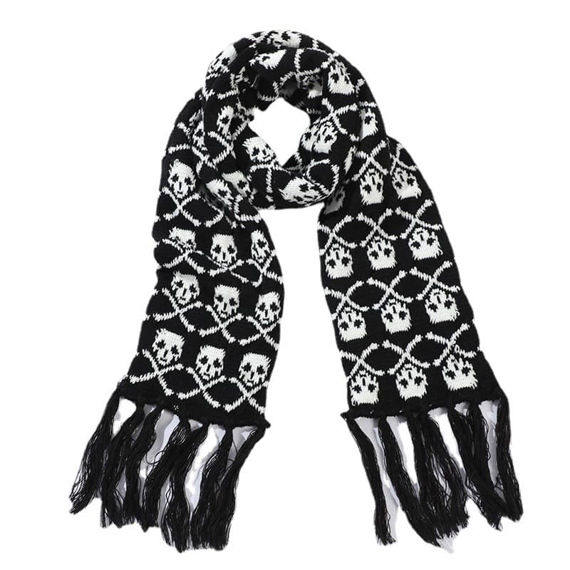 صورة المنتج Thickened Thermal Knitted Scarf With Skull Design