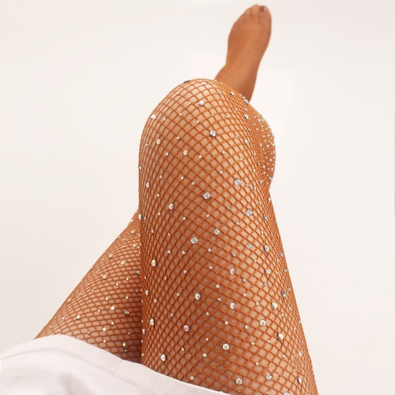 صورة المنتج Women's Fishnet Tights With Hot-fixed Rhinestones And Colored Crystal Accents