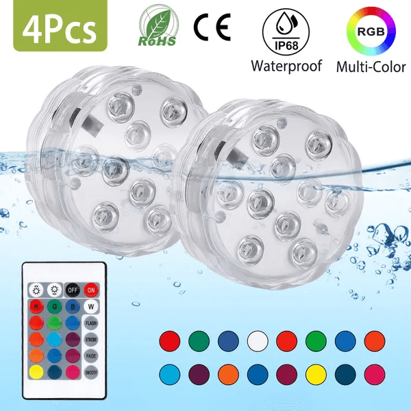 صورة المنتج 4Pcs Submersible RGB LED Lights IP68 Waterproof Underwater Color Changing Lamps Remote Control