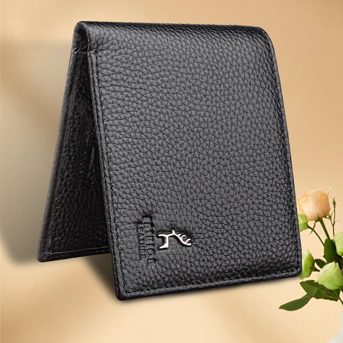 صورة المنتج Black Men's Genuine Leather Wallet Cowhide Short Bifold