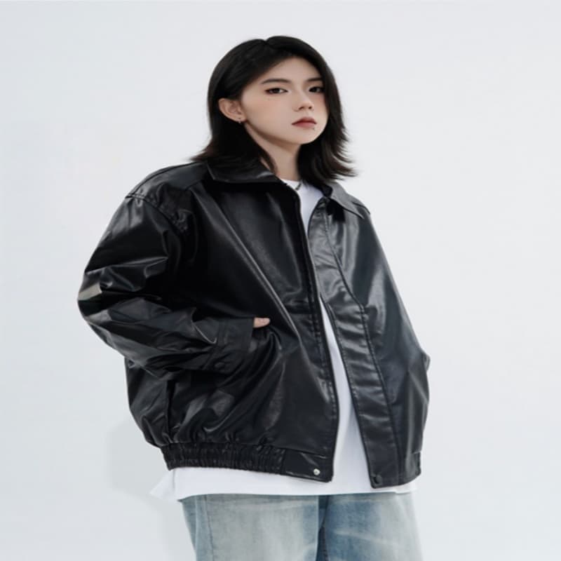 Product image: Retro Casual Loose Leather Jacket For Spring And Autumn